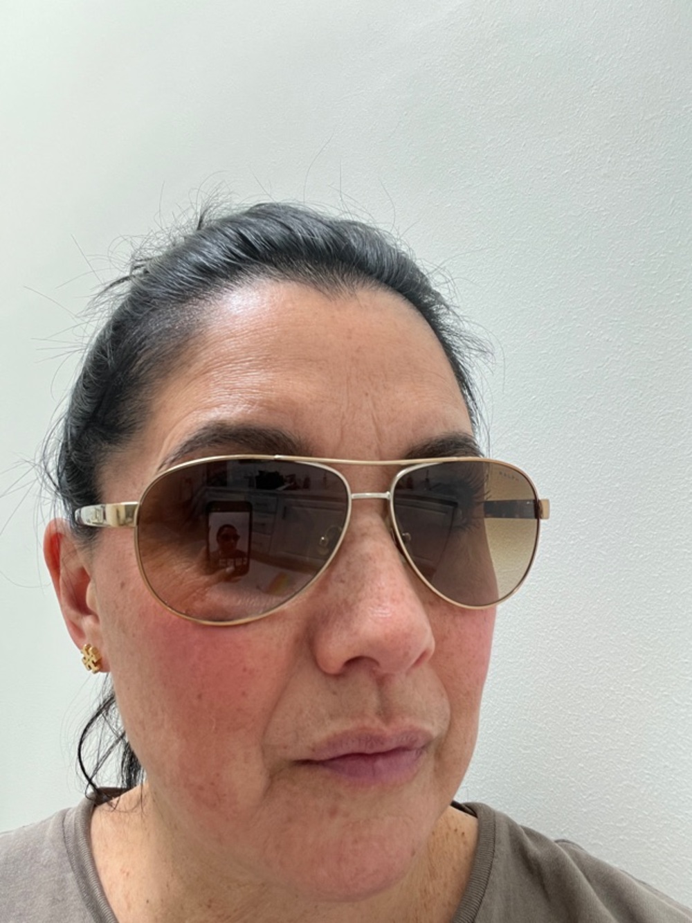 Ralph Lauren Gold Frame Brown Lens Aviator Sunglasses - Picture 7 of 10